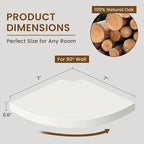 Fun Memories Corner Shelf Wall Mount Set of 2 - Solid Oak Wood Floating Corner Shelf with Cable Hole, 7in Rustic Design for Bedroom, Living Room, Kitchen (White)