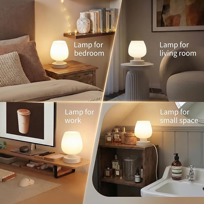 Touch Bedside Table Lamp - Small Lamp for Bedroom with USB C+A Charging Ports 3 Way Dimmable, Nightstand Desk lamp with White Opal Glass Lamp Shade Warm LED Bulb Included, Simple Design Gifts