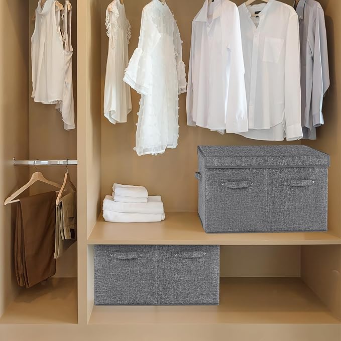 2 Pack Shoe Storage Box Fits 32 Pairs, Large Shoe Organizer with Lid and Adjustable Dividers for Closet, Shoes, Sneakers and High Heeled, Foldable and Stackable (Grey)