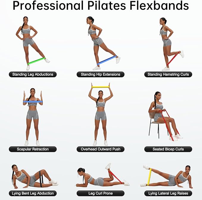 Resistance Bands for Working Out, 5-Pack Elastic Exercise Bands for Strength Training, Stretching, Workout; Home Gym Equipment for Women Men, Pilates Yoga Physical Therapy, Leg Glute Arm Exercise Kit