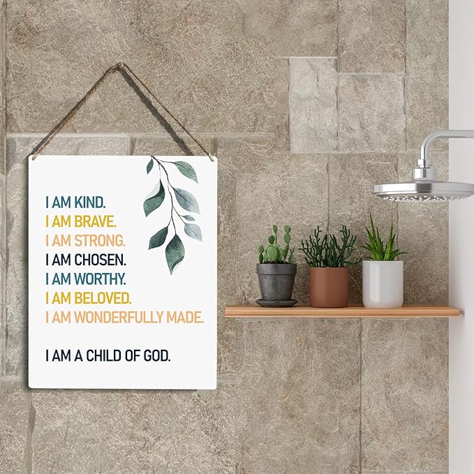 Christian Wooden Hanging Sign I Am A Child of God Bible Verse Wall Art for Home Office Decor Modern Christian Word Art Bedroom Wall Decor Sign Baptism Gifts Room Decorations 10x8 Inches