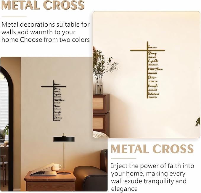Qtaikong Large Metal Cross Wall Art with Scripture - Christian Religious Wall Decor, Jesus Home Church Wall Hanging, Scripture-Inspired Christian Gift for Christians, 24inch (Black)