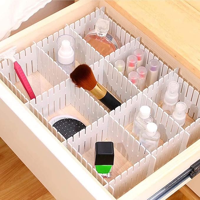 72 Pieces DIY Plastic Grid Drawer Organizer, 12.6 Inch Plastic Grid Drawer Dividers, Plastic Adjustable Drawer Dividers Organizer for Sock, Underwear, Scarf, White
