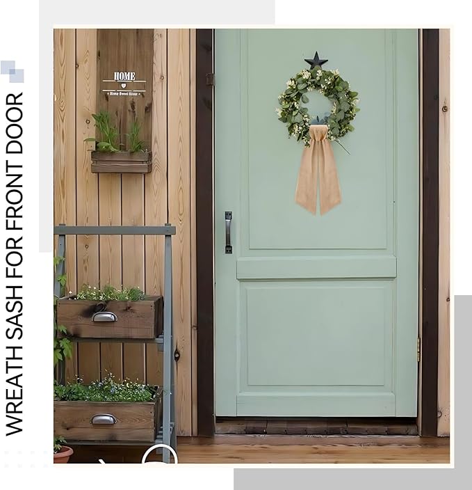 2 Pcs Burlap Wreath Sash for Front Door Linen Wreath Ribbon Bow for Yard Porch Garland Home Decor
