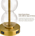 Oneach 25" Glass Table Lamps Set of 2, Gold Modern Table Lamps with USB Ports for Living Room, Linen Shade Bedside Lamps for Bedroom, Nightstand, Side Table (Bulbs not Included)
