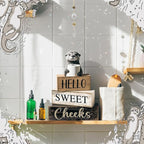 Moucuny 4 Pcs Otter Bathroom Decor Set Farmhouse Bathroom Decor and Accessories Rustic Hello Sweet Cheeks Wooden Blocks Signs with Toilet Paper Funny Toilet Shelf Decoration for Home Office Half Bath