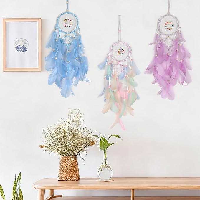 Dream Catcher for Girls Bedroom Wall Decoration, 4.4" x 18" Traditional Circular Net Wall Hanging Home Decor,Colorful