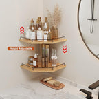 JJL Corner Shelf Wall Mounted, 12 Inches 2-Tier Floating Corner Shelf, Hexagon Rustic Wood Decor with Fence, Natural Wood Grain Storage for Apartment Bedroom Kitchen Bathroom