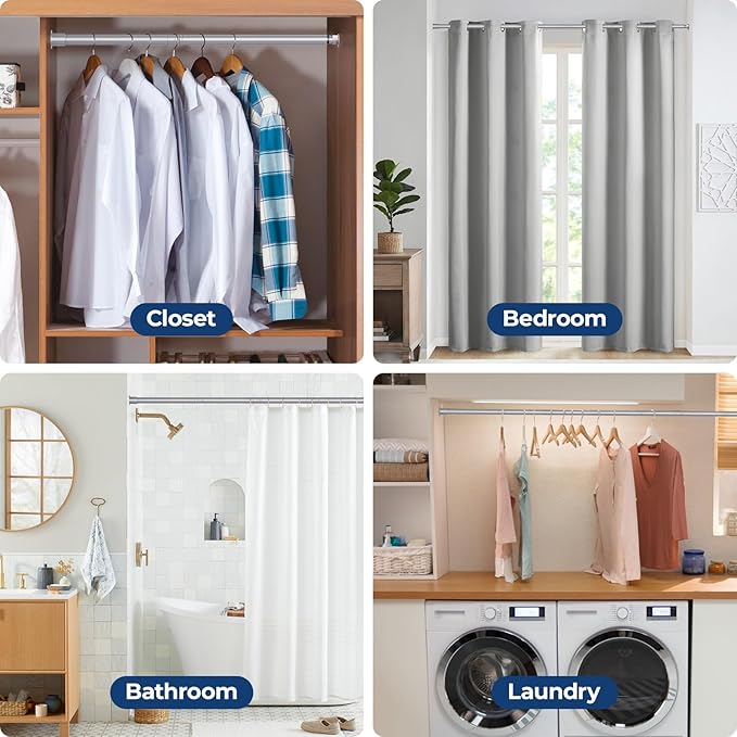 Mavivegue Closet Rod, 17 to 43 Inch Adjustable Closet Rods for Hanging Clothes, Silver Hanging Rod for Closet Wardrobes Laundry RV, Bathroom