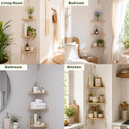 Artilady Macrame Corner Shelf Wall Hanging 3-Tier, Adjustable Boho Wood Plant Shelves Display for Indoor Candle Holder, Bedroom Living Room Home Decor (Beige 3-Tier)