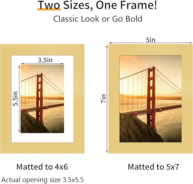 5x7 Picture Frame 3 Pack - Gold Poster Frame Display Pictures 4x6 with Mat or 5 x 7 Without Mat for Wall Hanging Horizontal and Vertical