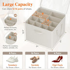 Lifewit Shoe Storage Organizer for Closet, Fabric Large Shoe Box Storage Containers with Clear Cover, Foldable Bins for Boots Heels Sneakers Fits 12-16 Pairs, 1 Pack White