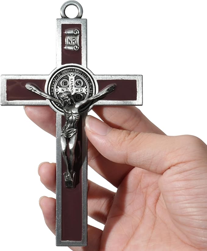XIPENGKEJI Brown Metal Enamel Crucifix,Christian Cross For Wall,Christ Inspirational Home Decor,Jesus Cross For Wall,Jesus Art Decor,Christian Gifts-5Inch X 2.9Inch