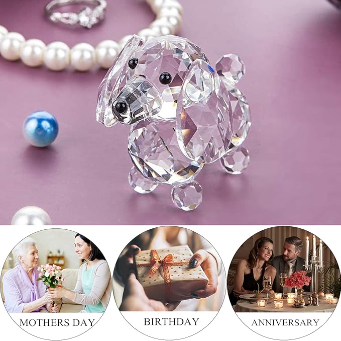 H&D Crystal Cute Dog Figurine Collection Cut Glass Ornament Statue Animal Collectible