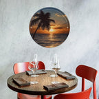 Wall Picture, with Sunset Palm Tree Ocean Printed Circular Iron Hanging Picture,Wall Art Decor,Home for Bedroom Living Room Bathroom Decor,Iron Painting 11.8X11.8 in