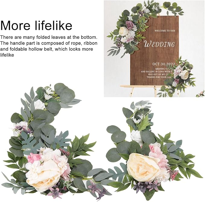 2pcs Top ABS Hanging Flower Swags - Lifelike Artificial Decorative Arch Flowers for Wedding, Party, Photography & Outdoor Events