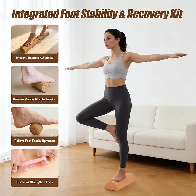 Balance Board Set for Foot & Ankle Strength – Cork Slack Board and Ankle Strengthener with Round & Pointed Bars, Progressive Balance Training System for Rehab, Fall Prevention & Athletic Performance