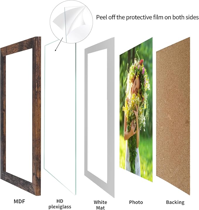 Lyeasw 4x6 Picture Frame 15 Pack, Rustic Brown Bulk Photo Frames 5 x 7 Matted to 4 x 6 Pictures, Display 4x6 with Mat or 5x7 without Mat, for Wall or Tabletop