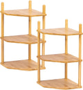 3-Tier Expandable Bamboo Corner Shelf - Dish/Plate Organizer for Cabinet, Kitchen Counter Shelf & Small Kitchen Shelf, Adjustable (Natural, 2-Pc 6.70" H)