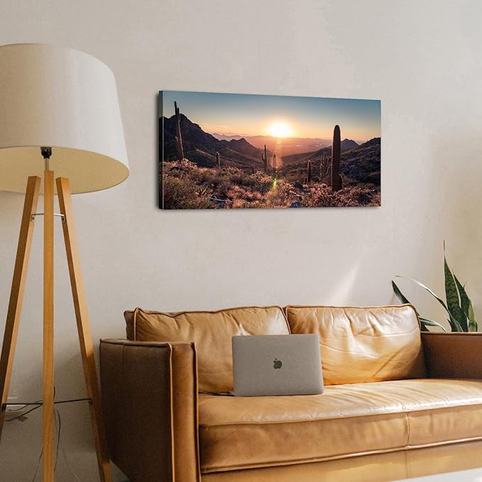 Western Sonoran Desert Wall Art Sunset Saguaro National Park Posters Saguaro Cactus Decor Arizona Mountain Pictures Southwestern Nature Landscape Canvas Prints Artwork for Living Room Bedroom 20x40"