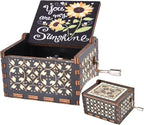 You are My Sunshine Wood Music Boxes, Laser Engraved Vintage Wooden Sunshine Hand Crank Musical Box Gifts for Birthday/Christmas/Valentine's Day/Mothers Day/Anniversary