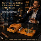 Cigar Ashtray Gift Set with Cigar Cutter, Whiskey Glass Tray and Wooden Ash Tray Outdoor Ashtray for Cigarettes, Great Decor for Home Office cigar Gifts for Men