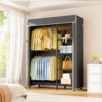 F2C Clothes Rack with Cover, Clothing Racks for Hanging Clothes, Heavy Duty Garment Rack with Shelves and Hanger Rods, Black Closet with Dark Gray Cover, 47.2"W x 16.5"D x 78.3"H, Load 630lbs
