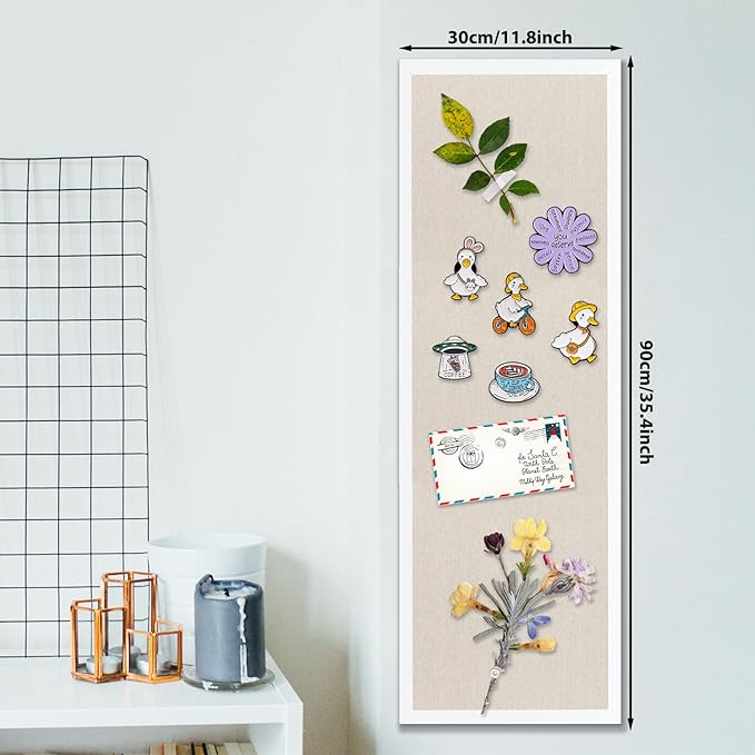 Linen Bulletin Board, 11.8"x35.4" Large Pin Board,Cork Board for Walls, Fabric Bulletin Board for Office Home Kitchen Decorative,Vision Board