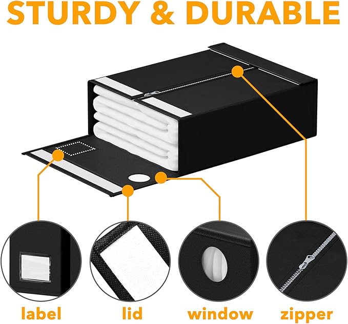SpaceAid 2 Pack Bed Sheet Organizers and Storage, Foldable Sheet Organizer for Linen Closet, Sheets Set Folder Keeper with Window XL (Queen & King Size) Organizing Bedding Container, Black