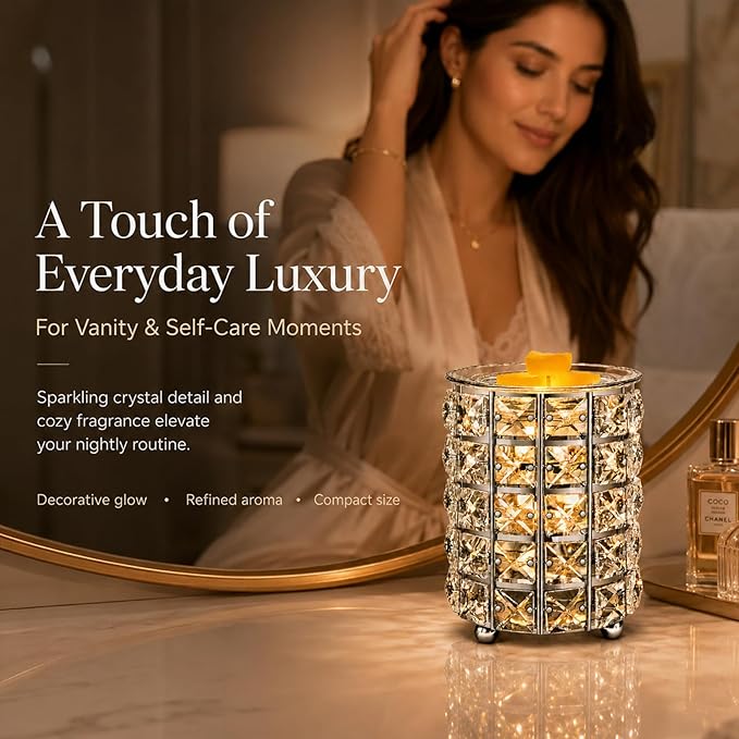 Wrought Iron Crystal Wax Melt Warmer Electric Oil Burner Wax Melt For Home, Kitchen, Living Room, Bedroom, SPA(Silver)