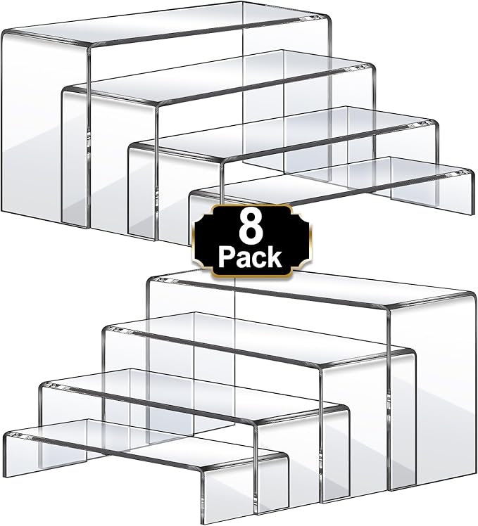 Aheroi Large Acrylic Risers, 8 Pcs 2 Set(7”L~8”L~9”L) Acrylic Display Set Rectangular Stands Shelf Clear Display Risers for Decor, Cake Shelves Retail Shoe Showcase