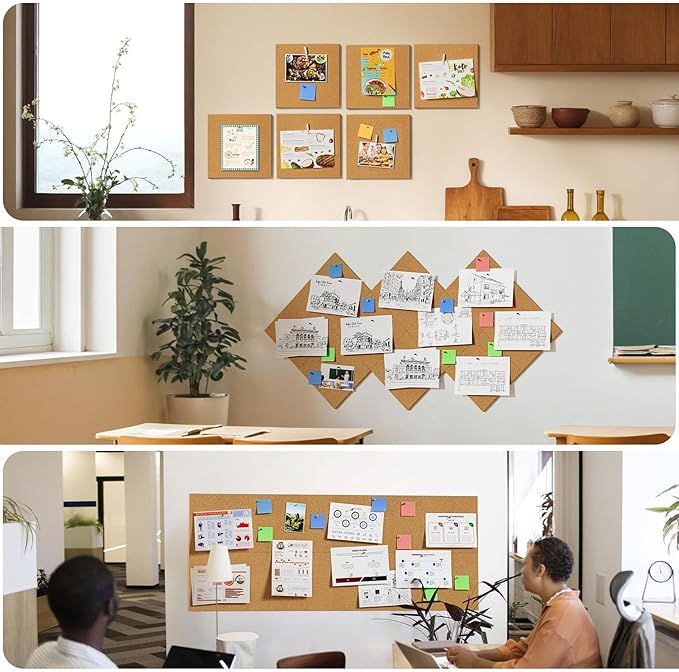 MaxGear Large Cork Board for Wall 60" x 36", 15 Pack Cork Board Tiles with 40 Pushpins & Safe Removable Adhesive Tabs, 12" x 12" Corkboards for Office, School, Home