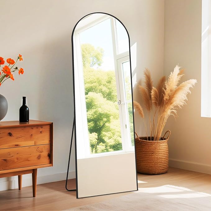 DUMOS Arched Wall-Mounted Full Length Mirror 27"x71" for Bedroom, Full Body Floor Mirror with Stand, Hanging or Leaning for Wall, Black