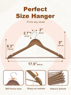 HOUSE DAY Walnut Wooden Hangers 20 Pack, Solid Wood Hanger with Non Slip Pant Bar, Heavy Duty Wooden Coat Hanger for Closet, Smooth Finish Wood Clothes Hangers for Shirts, Suits, Jackets, Dress