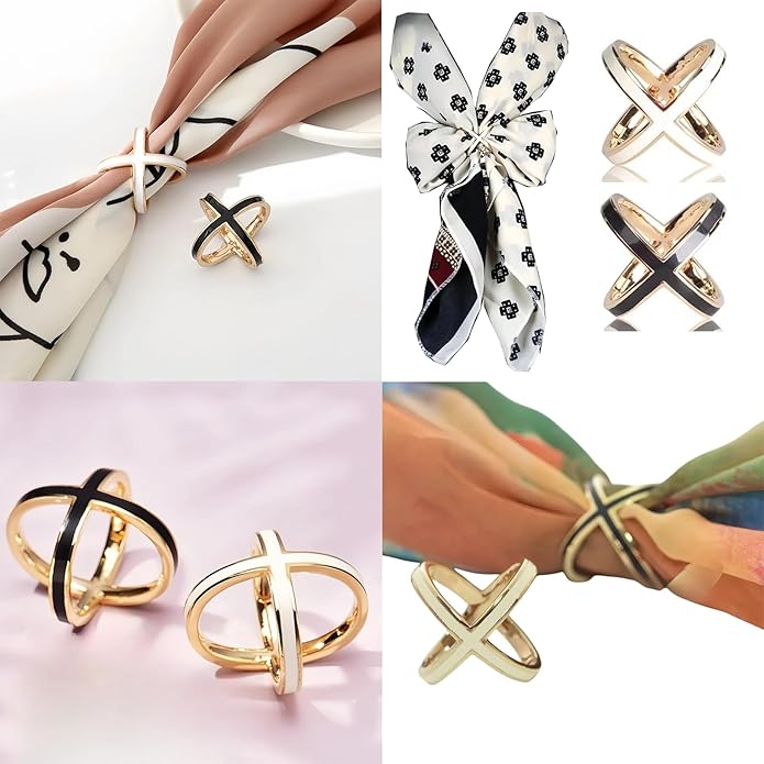 SYWDUDUCLT Scarf Ring for Women's Shawl, Silk Neckerchief, Tshirt, Gold/Sivler, S/M/L, 2 Pcs