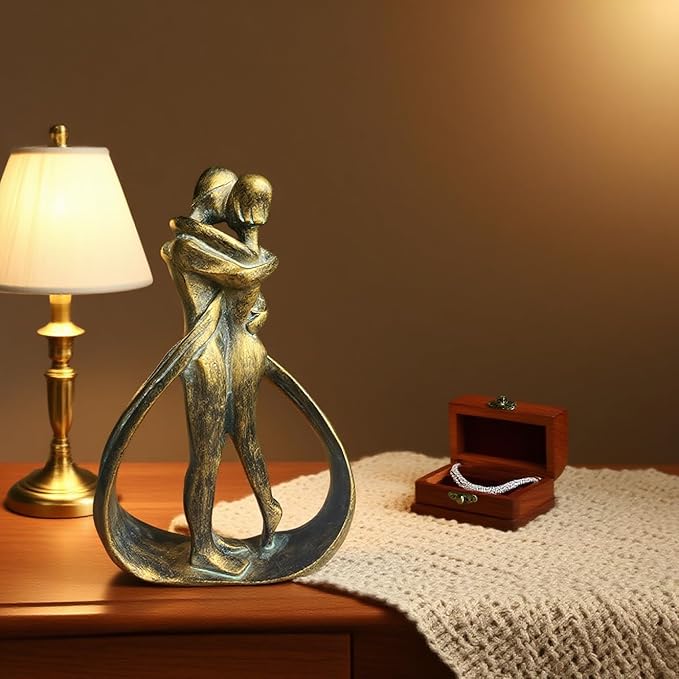 Resin Couple Modern Sculptures Home Decor Romantic Gift for Weddings Valentine's Day and Anniversaries Decoration Figurine for Girlfriend, Bridal Shower, Engagement (Bronze)