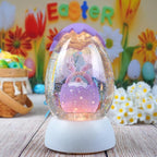 Gnome Easter Snow Globe, Easter Bunny Snow Globe Eggs Spring Decor with Swirling Glitter, 6H Timer, USB or Battery Powered, See No Evil Gnome Snowglobe for Tabletop Decor Gift 7.4 Inch (Purple)