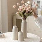 Ceramic Vase Set-3, 10.3 Inch Tall Flower Vases for Decor, Modern Boho Farmhouse Style, Decorative Vases for Pampas Grass & Dried Flowers, Distressed Finish (L Beige)