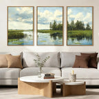 BINCUE Framed Green Nature Wall Art Lake Scenery Wall Decor Landscape Art Print Green Nature Landscape Artwork Green Plants Wall Pictures for Living Room Bedroom Office Farmhouse 16 x24 Inches Set of 3 Gift