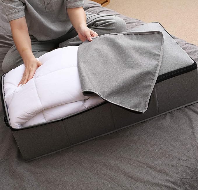 AMJ Under Bed Clothes Organizer Large Storage Bins with Durable Fabric, 4 Reinforced Handle, for Clothing, Shoes, Blankets, Sweaters, Toys, Dark Grey, 2 Pack