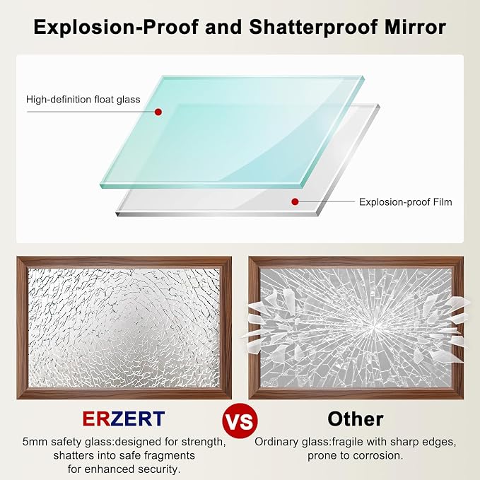 Bathroom Mirror for Over Sink,24x36Inch Thick Anti-Rust Wood Grain Metal Frame, Rectangle Decorative Wall Mirror with HD Tempered Glass, Horizontal or Vertical Mount for Vanity, Bathroom,Living Room