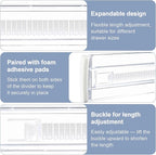 6 Pack Adjustable Drawer Dividers(11.34-19.88") 3.15" Expandable Clear Drawer Dividers for Kitchen, Bedroom & Office Dresser Drawer Organizers for Clothes, Utensils and Baby Nursery Storage