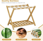 Fully Assembled Luggage Racks Pack of 2, Bamboo 26.77" Folding Luggage Rack Stand for Guest Room, 5 Nylon Straps, Suitcase Stand with Storage Shelf for Bedroom Hotel, Heavy Duty, Natural