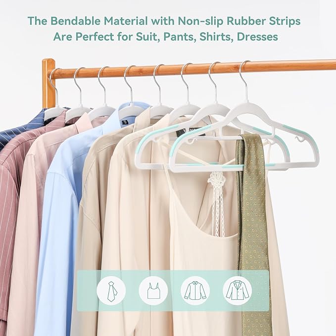 Pack of 30 Coat Hangers, Space-Saving Plastic Clothes Hangers, Non-Slip, 0.2 Inches Slim, 360° Swivel Silver Hook for Shirts, Pants, Suit & Wet/Dry Garments, Blue and White