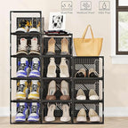 12 Packs Clear Plastic Shoebox With Magnetic Door, X-Large(14"× 10" × 7") Stackable Shoe Box Storage With Lids, Multifunctional Sneaker Containers, Toy Storage, Space-Saving Shoe Rack White