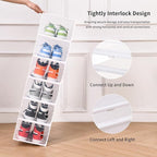 X-Large Plastic Clear Shoe Storage Boxes Stackable 12 Pack Fit Size 11, Shoe Rack & Holder Substitute, Sneaker Containers, Toy Storage Organizer for Entryway, Closet, Under Bed (White)