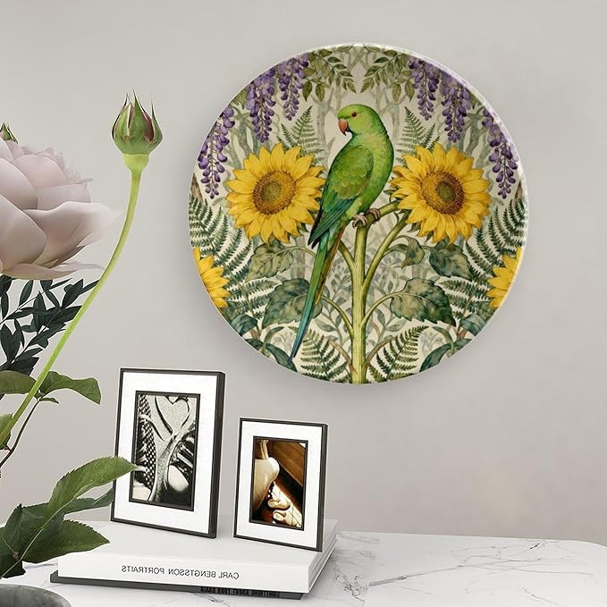 William Morris Forest Art Sunflower And Parrot Fashion Plates of 6", 7", 8", 10", Customize Christmas Design Blue And White Plates, Custom Gifts, Table Farmhouse Decorations Club, with Vertical Stand