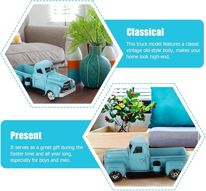 Cabilock Antique Car Model Toy Vintage Iron Pickup Truck Decoration for Home Office Desktop Accent Collectible Vehicle 6.49X2.95X2.75In