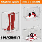 Tall Boot Storage Box 5 Pack, XX-Large Acrylic Shoe Box Sneaker Display Case 11.4'' x 9.8'' x 15.3'' Protection Organizer for Collectibles Clear Plastic Stackable Handbag Organizer with Magnetic Lids