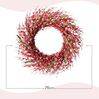26 Inch Spring Wreaths for Front Door, Large Artificial Forsythia Flowers Wreath, Spring Summer Floral Wreath All Season for Home, Wall, Window, Porch, Wedding, Farmhouse Decor (Pink)